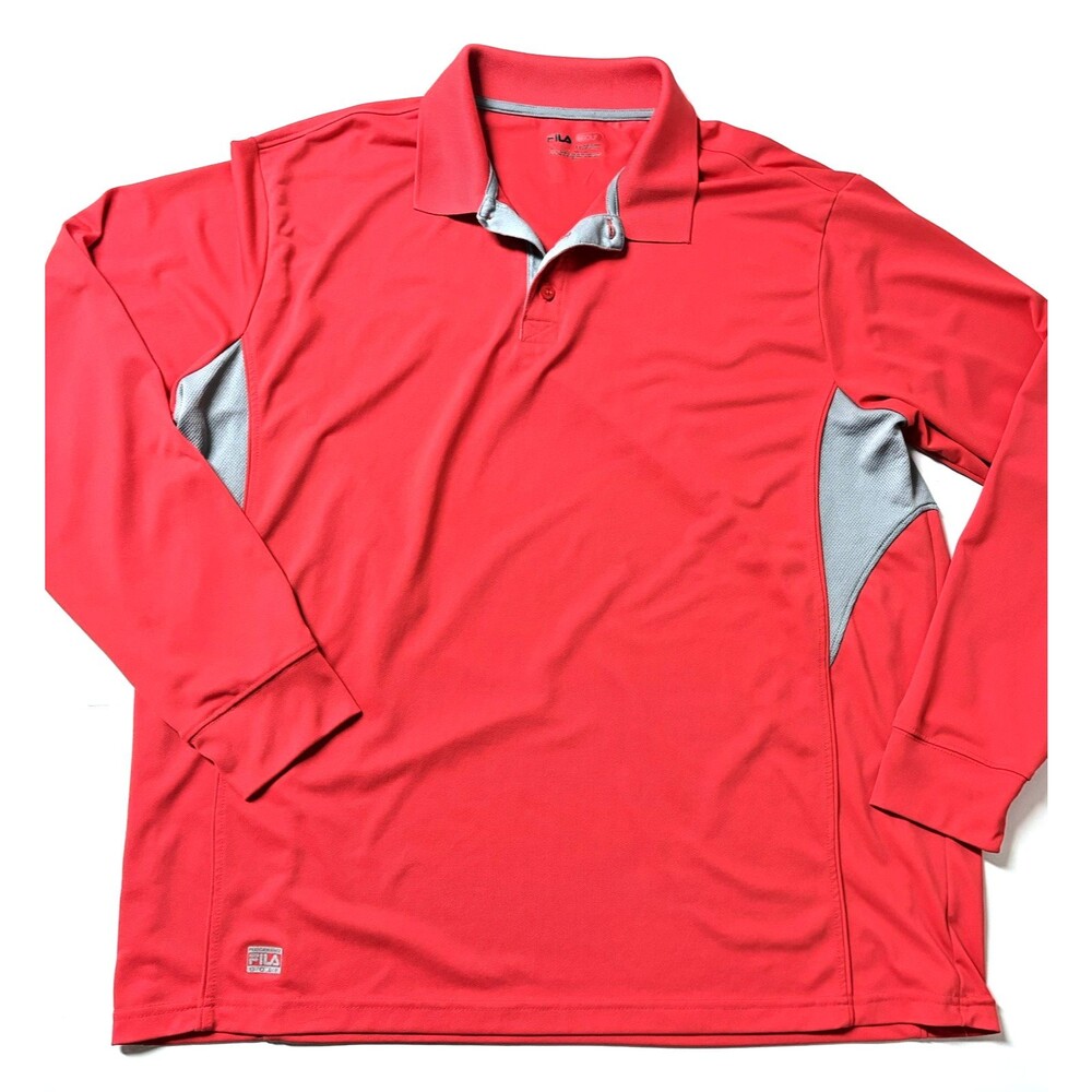 FILA Golf Polo Shirt Top ~ Orange & Gray ~ Long Sleeves ~ Size XXL ~